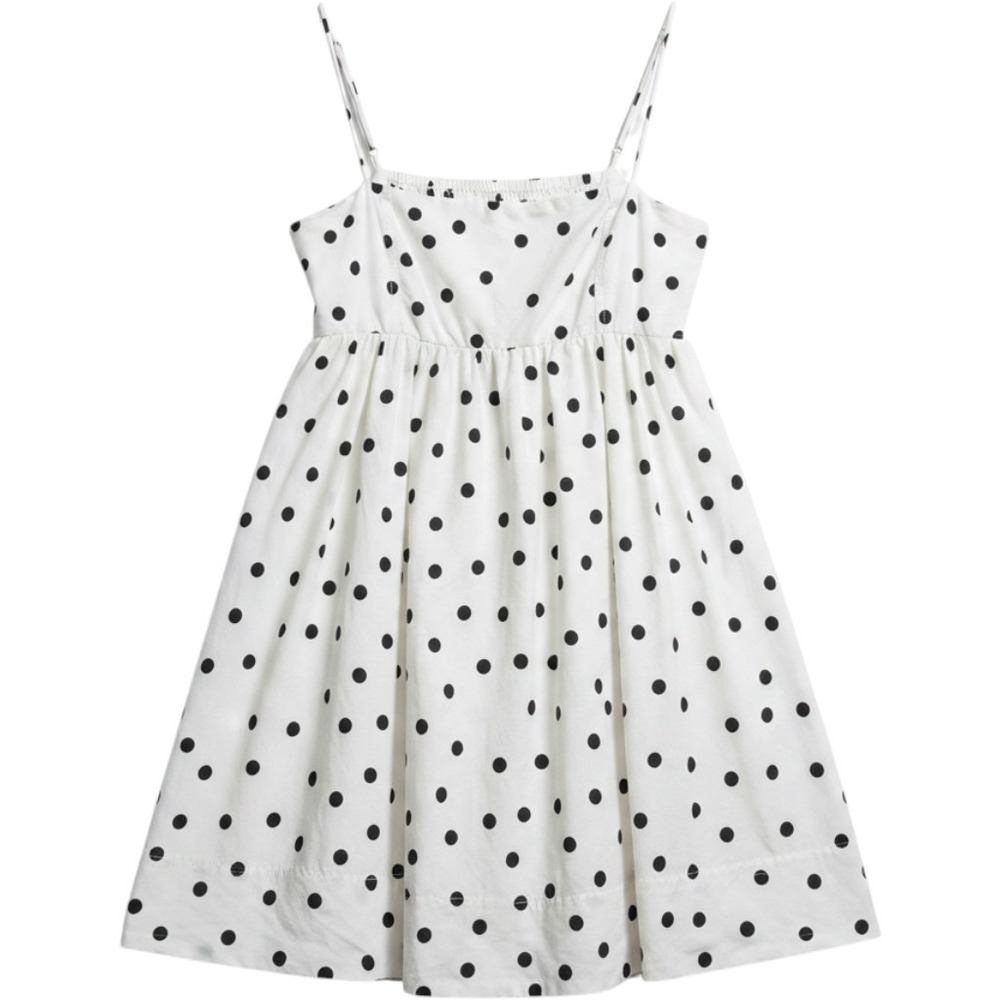 Maeve Anthropologie Mini Dress S White Black Polka Dot Smocked Retro babydoll